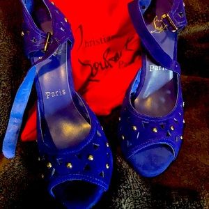 Louboutin platform blue silver stud gradiant heels